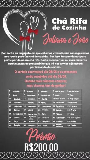 Convite Chá Rifa de Cozinha Quadro Negro para Editar Online