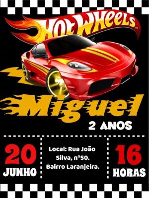 Convite Aniversário Hot Wheels com Carros para Editar Online