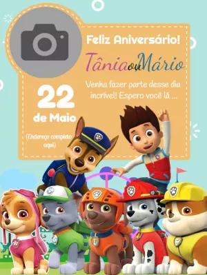 Convite Aniversário Patrulha Canina com Foto para Editar Online