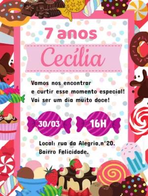 Convite de Aniversário Doces e Guloseimas para Editar Online