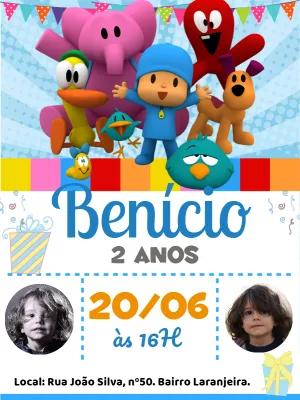 Convite de Aniversário Pocoyo com Foto para Editar Online