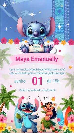 Convite Animado Lilo & Stitch Tropical para Editar