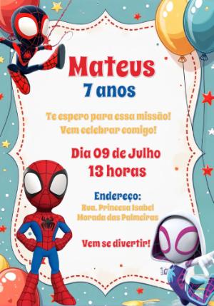 Convite de Aniversário Homem-Aranha para Editar Online