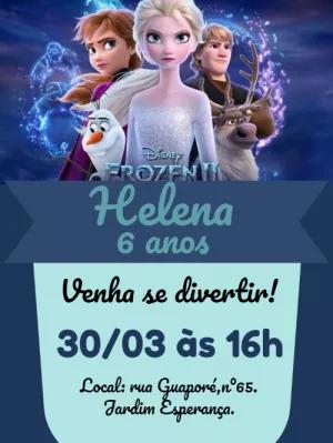 Convite Aniversário Frozen II com Personagens para Editar Online