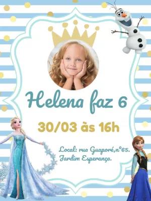 Convite Aniversário Frozen com Foto para Editar Online