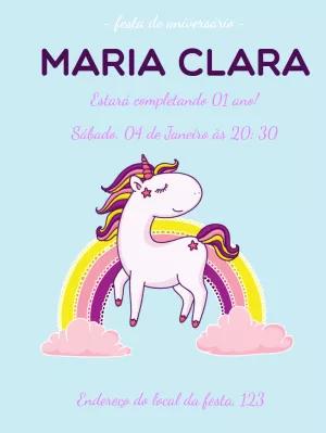 Convite de Aniversário Unicórnio Mágico para Editar Online