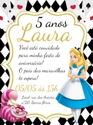 Convite Aniversário Alice no País das Maravilhas para Editar