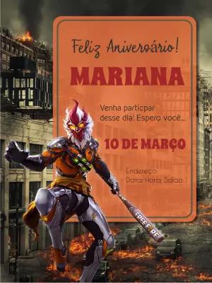 Convite de Aniversário Free Fire com Personagens para Editar