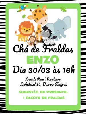 Convite Chá de Fraldas Safari com Animais para Editar Online