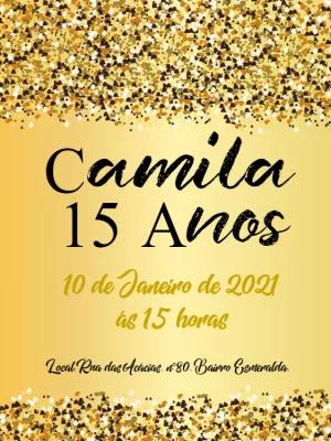 Convite de 15 Anos Glitter Dourado para Editar Online