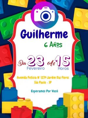 Convite de Aniversário Lego com Foto para Editar Online