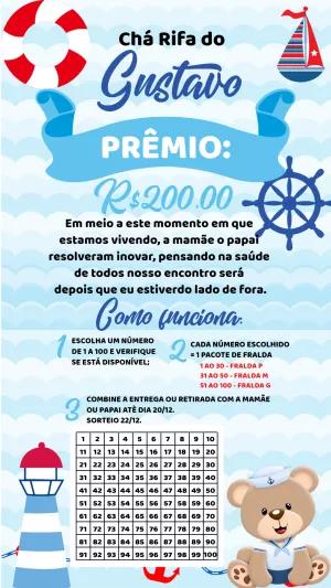 Convite Chá Rifa Ursinho Marinheiro para Editar Online