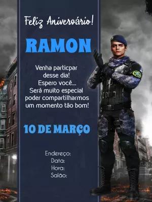 Convite de Aniversário Free Fire com Personagem para Editar