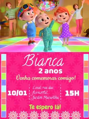 Convite Aniversário Cocomelon com Personagens para Editar Online