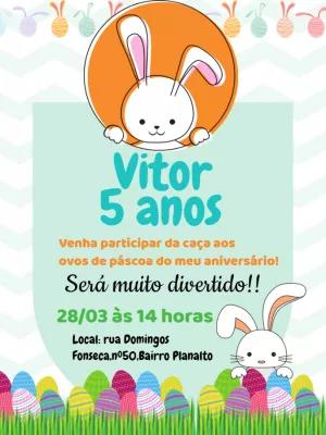Convite de Aniversário Páscoa com Coelhinho para Editar Online