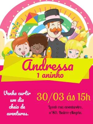 Convite Aniversário Mundo Bita com Personagens para Editar Online