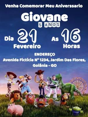 Convite de Aniversário Toy Story com Personagens para Editar