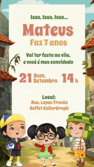 Convite Aniversário Chaves com a Turma para Editar Online