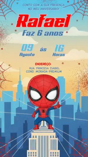 Convite de Aniversário Homem-Aranha Infantil para Editar