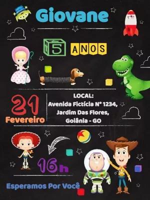 Convite de Aniversário Toy Story com Personagens para Editar