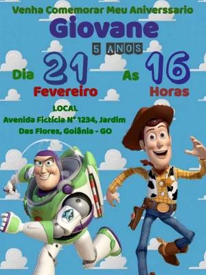 Convite Aniversário Toy Story com Woody e Buzz para Editar Online