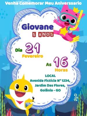 Convite de Aniversário Baby Shark para Editar Online