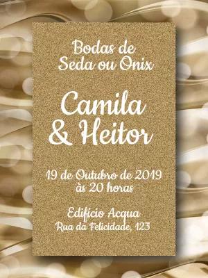 Convite Bodas de Seda ou Ônix Dourado para Editar Online