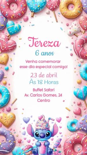 Convite de Aniversário Stitch Candy para Editar Online