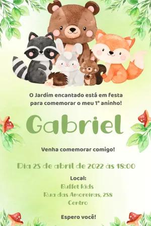 Convite Aniversário Bosque Encantado com Animais para Editar