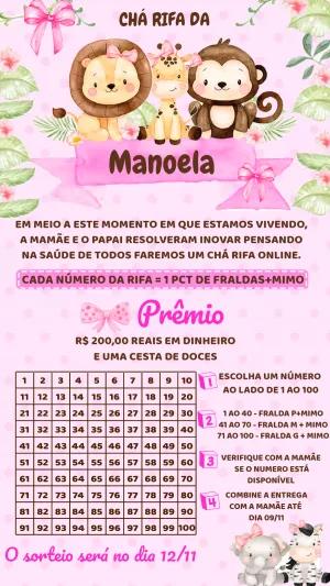 Convite Chá Rifa Safari Rosa com Animais para Editar Online
