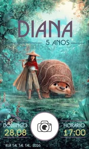 Convite Aniversário Raya e o Último Dragão com Foto para Editar