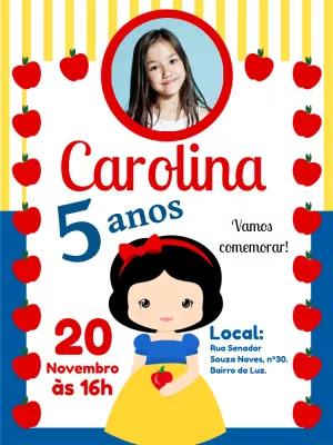 Convite Aniversário Branca de Neve com Foto para Editar Online