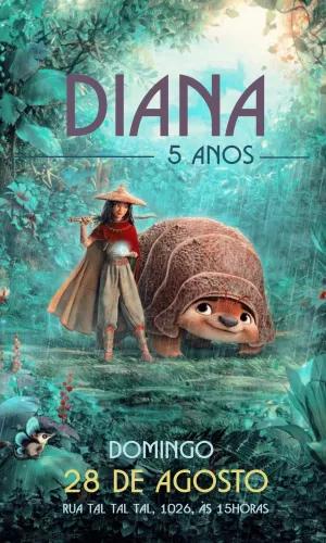 Convite de Aniversário Raya e o Último Dragão com Tuk Tuk Editável