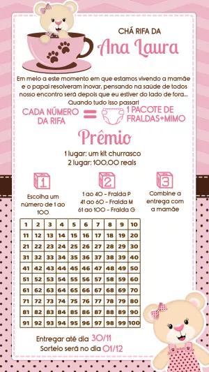 Convite Chá Rifa Ursinha Rosa para Editar Online