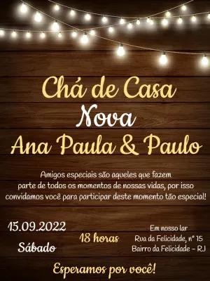 Convite Chá de Casa Nova Rústico com Luzes para Editar Online