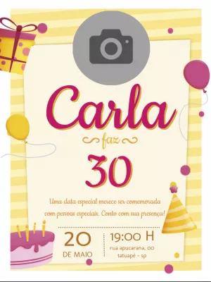 Convite de Aniversário Feminino com Foto para Editar Online