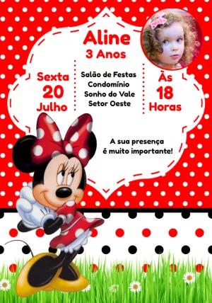 Convite Aniversário Minnie Mouse Vermelha para Editar Online