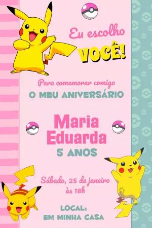 Convite de Aniversário Pokémon com Pikachu para Editar Online