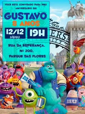 Convite Aniversário Monstros S.A. Universidade para Editar