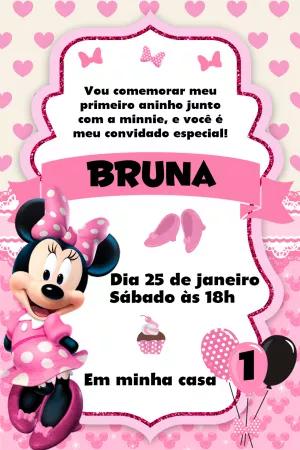 Convite de Aniversário Minnie Rosa para Editar Online