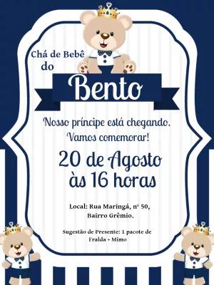 Convite de Chá de Bebê Ursinho Príncipe para Editar Online