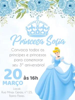 Convite Aniversário Princesa Cinderela para Editar Online