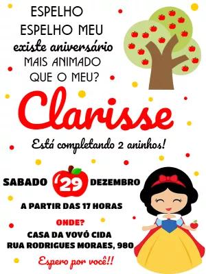 Convite de Aniversário Branca de Neve Fofa para Editar