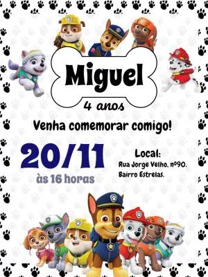 Convite de Aniversário Patrulha Canina para Editar Online