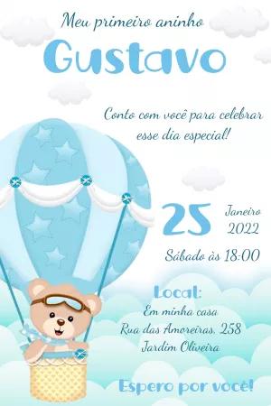 Convite Aniversário Urso Baloeiro para Editar Online