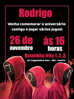 Convite de Aniversário Round 6 com Personagens para Editar Online