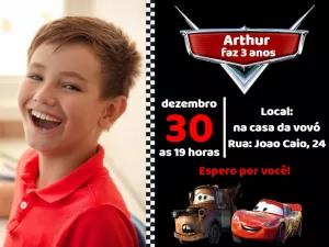 Convite Aniversário Carros com Foto para Editar Online