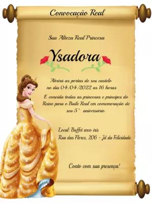 Convite de Aniversário A Bela e a Fera Editável Online