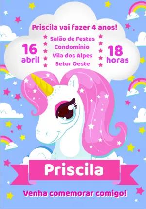 Convite de Aniversário Unicórnio Mágico para Editar Online
