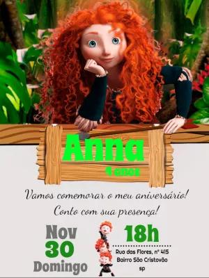 Convite Aniversário Valente com Merida para Editar Online